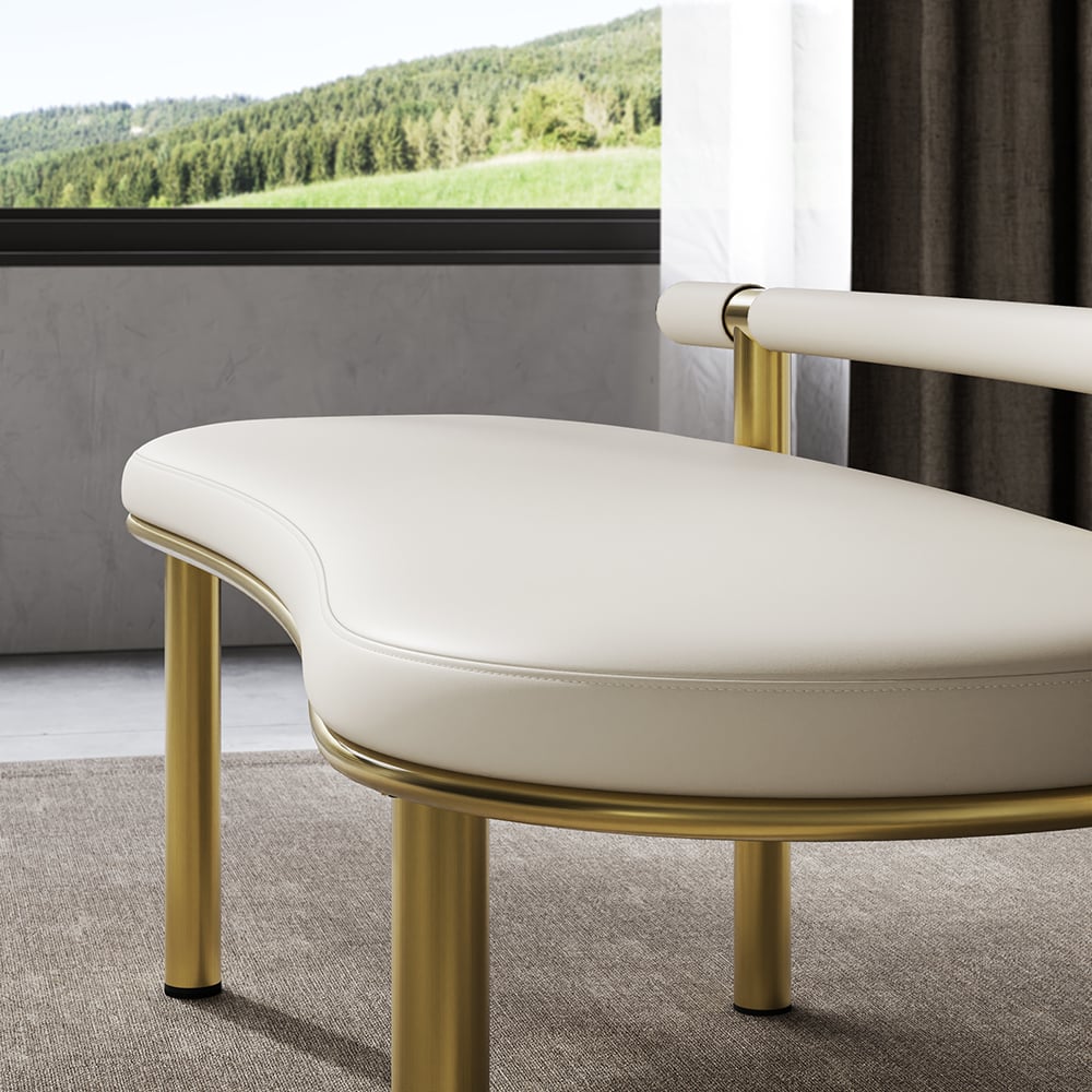 HMR - Curvice Series Dining Bench with Faux Leather Upholstery Off White Seats 1-2 People