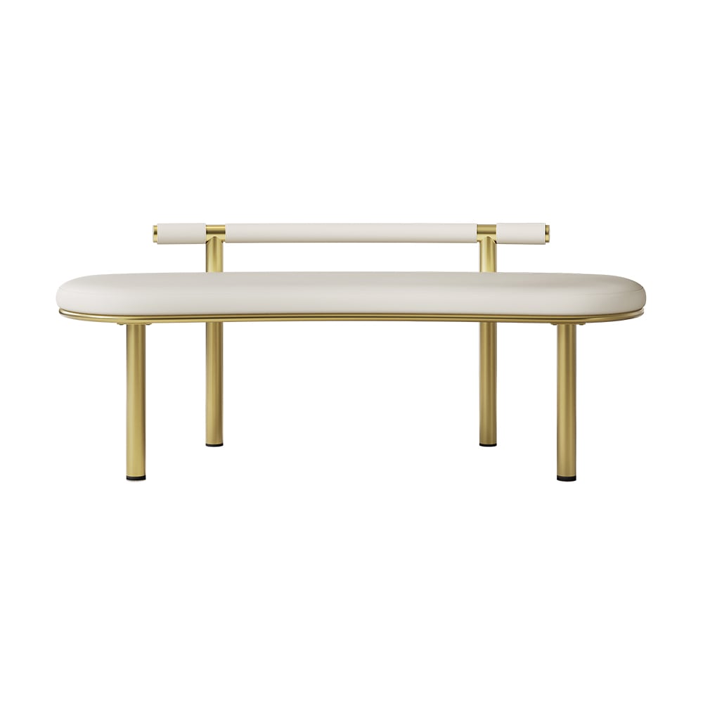 HMR - Curvice Series Dining Bench with Faux Leather Upholstery Off White Seats 1-2 People