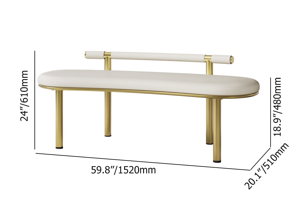 HMR - Curvice Series Dining Bench with Faux Leather Upholstery Off White Seats 1-2 People