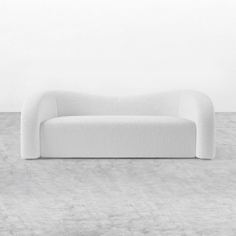 HMR Modern 91" Curved 3 Seater Sofa with Boucle Upholstered - White