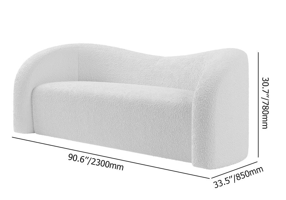 HMR Modern 91" Curved 3 Seater Sofa with Boucle Upholstered - White