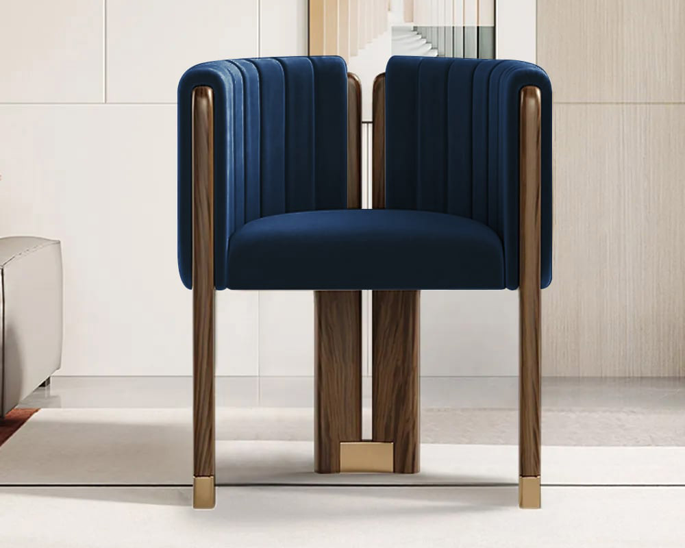HMR - Velvet Fluted Upholstered Accent Chair with Wood Frame