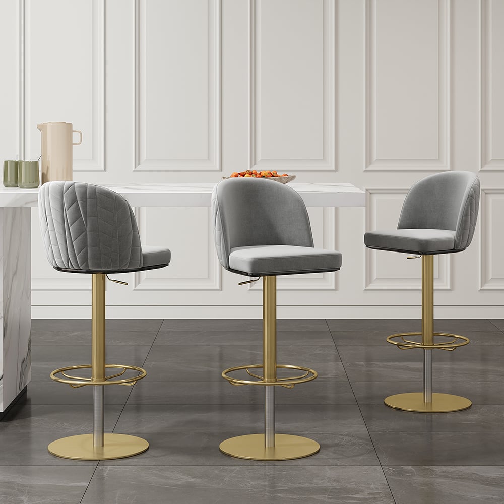 HMR - Modern Adjustable Swivel Velvet Bar Stools or Counter Stools with Upholstery Gray