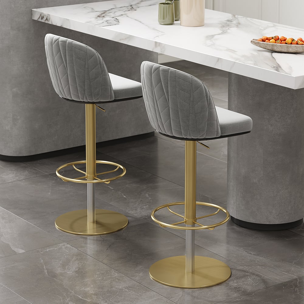 HMR - Modern Adjustable Swivel Velvet Bar Stools or Counter Stools with Upholstery Gray