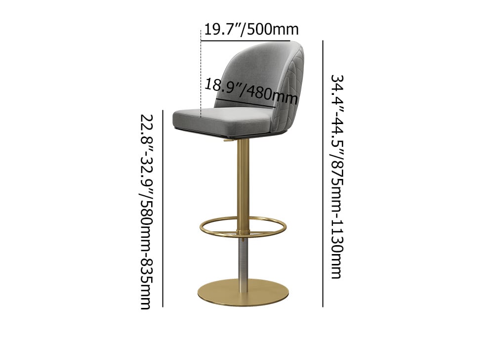 HMR - Modern Adjustable Swivel Velvet Bar Stools or Counter Stools with Upholstery Gray