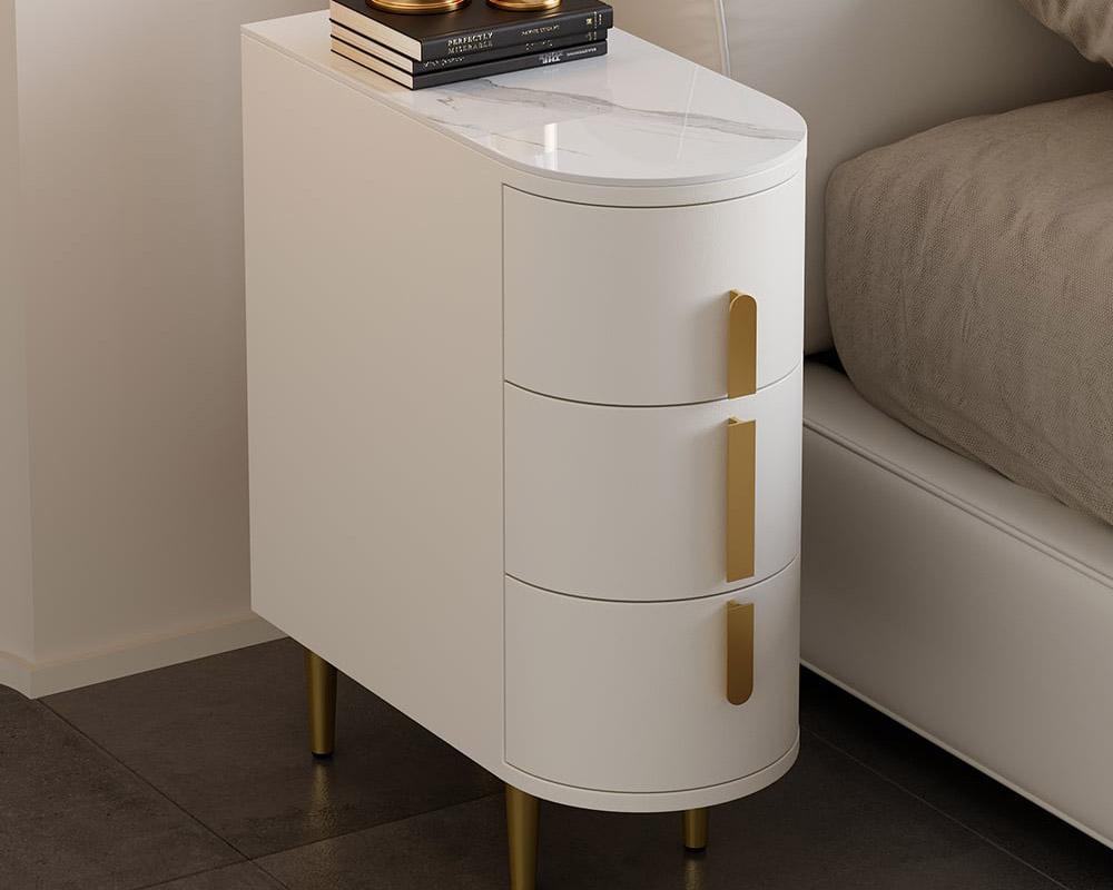 HMR Narrow Sintered Stone Top 3-Drawer Nightstand - Off-White, Set Of 2