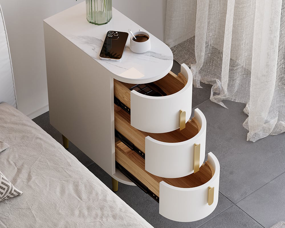 HMR Narrow Sintered Stone Top 3-Drawer Nightstand - Off-White, Set Of 2