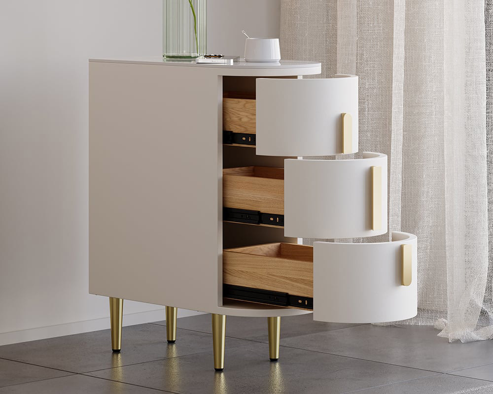 HMR Narrow Sintered Stone Top 3-Drawer Nightstand - Off-White, Set Of 2