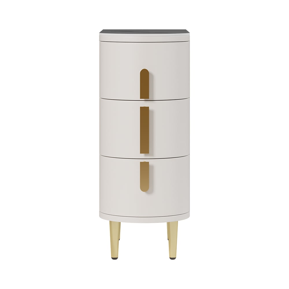 HMR Narrow Sintered Stone Top 3-Drawer Nightstand - Off-White, Set Of 2