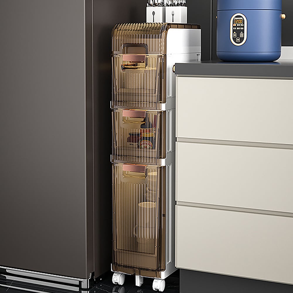 HMR - Bathroom Slim Storage Cabinet Narrow Freestanding with Toilet Paper Holder & 3 Drawers