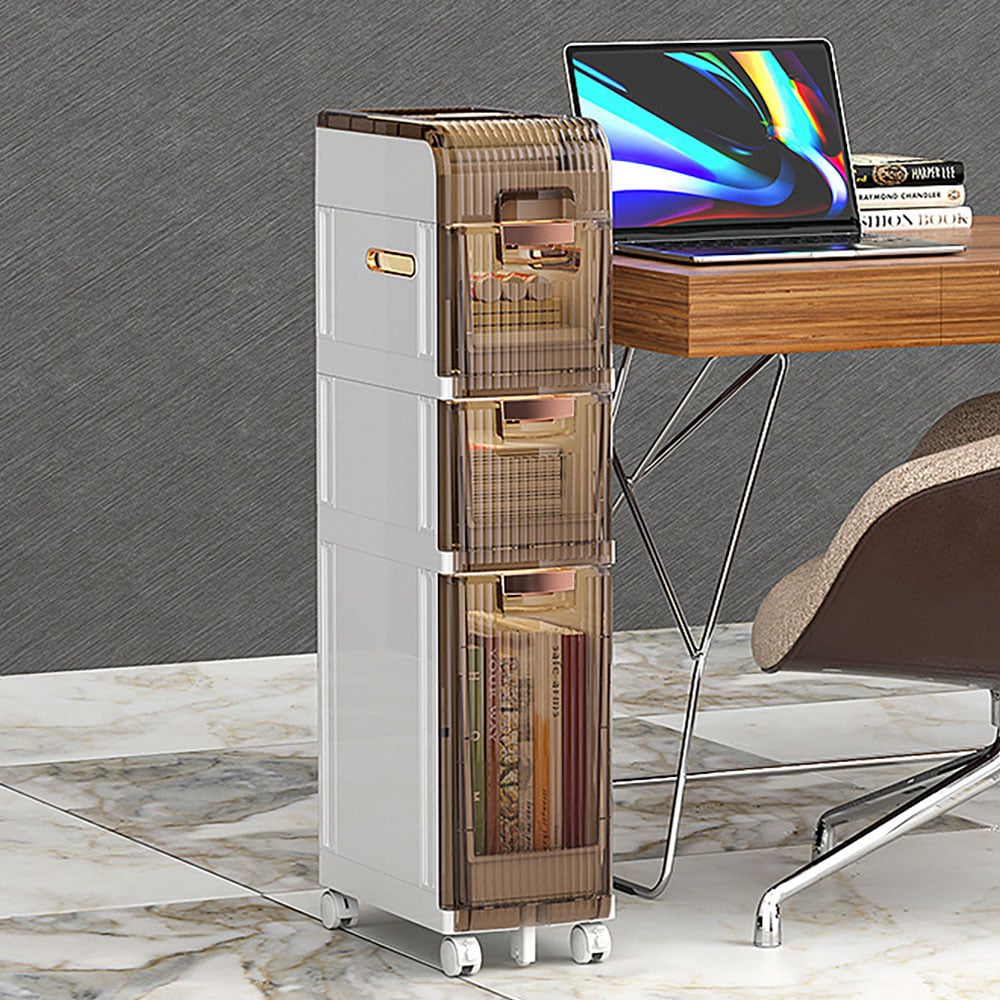 HMR - Bathroom Slim Storage Cabinet Narrow Freestanding with Toilet Paper Holder & 3 Drawers