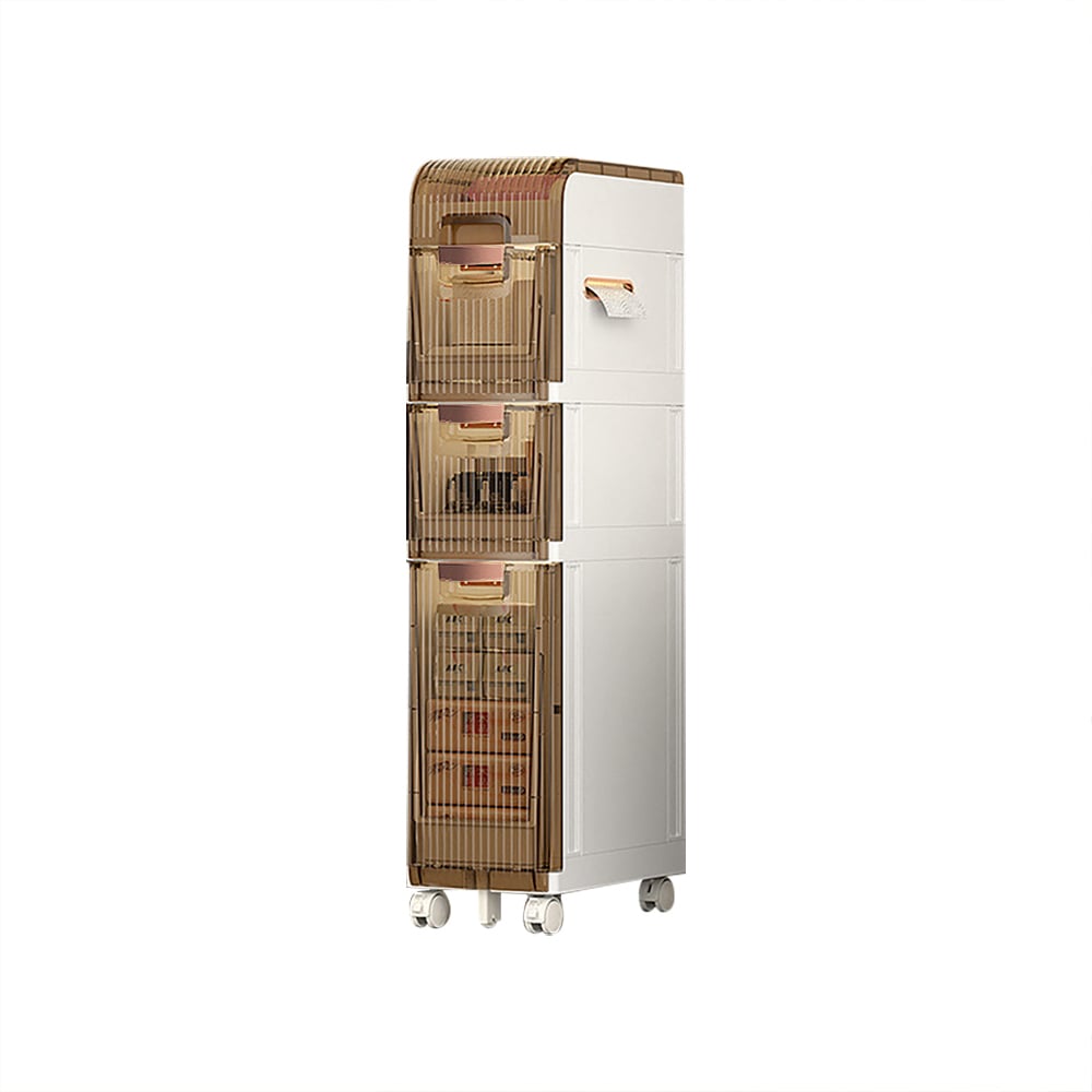 HMR - Bathroom Slim Storage Cabinet Narrow Freestanding with Toilet Paper Holder & 3 Drawers
