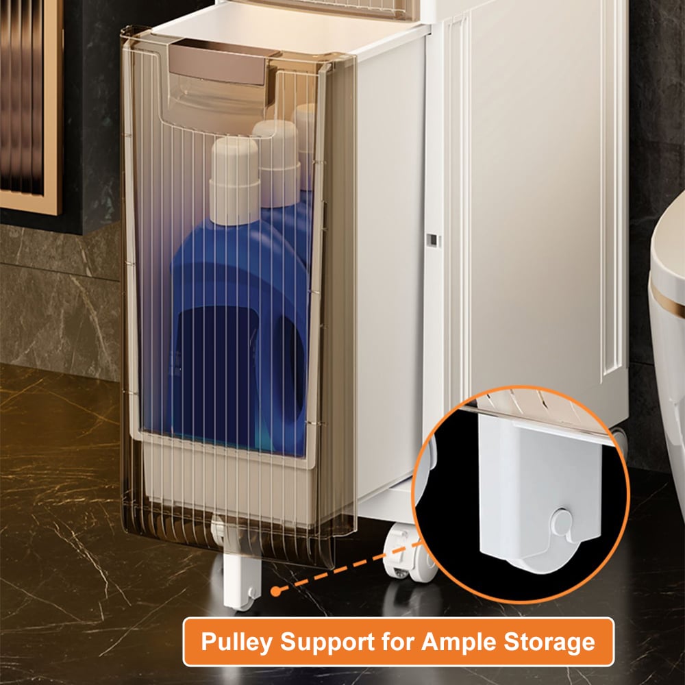 HMR - Bathroom Slim Storage Cabinet Narrow Freestanding with Toilet Paper Holder & 3 Drawers