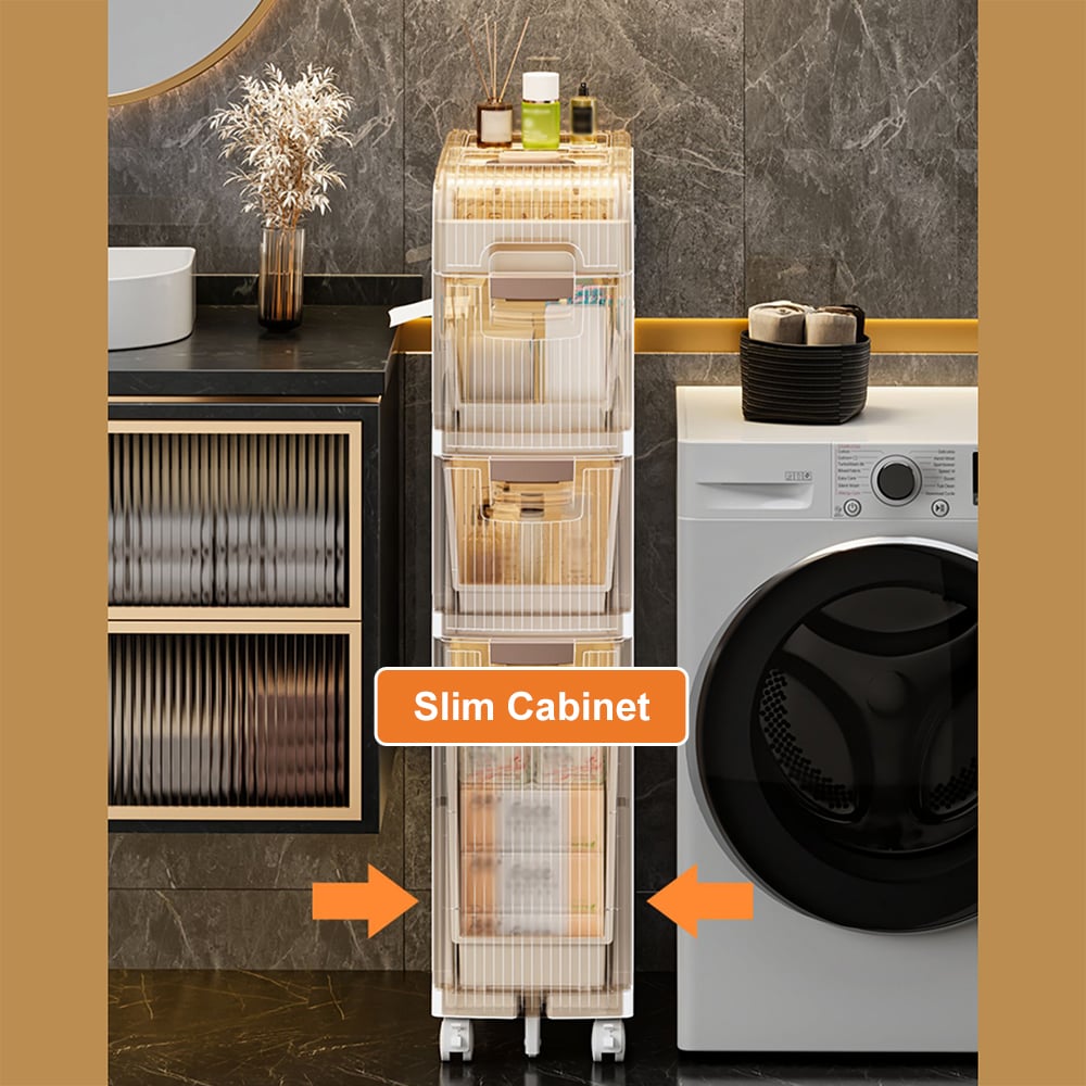 HMR - Bathroom Slim Storage Cabinet Narrow Freestanding with Toilet Paper Holder & 3 Drawers