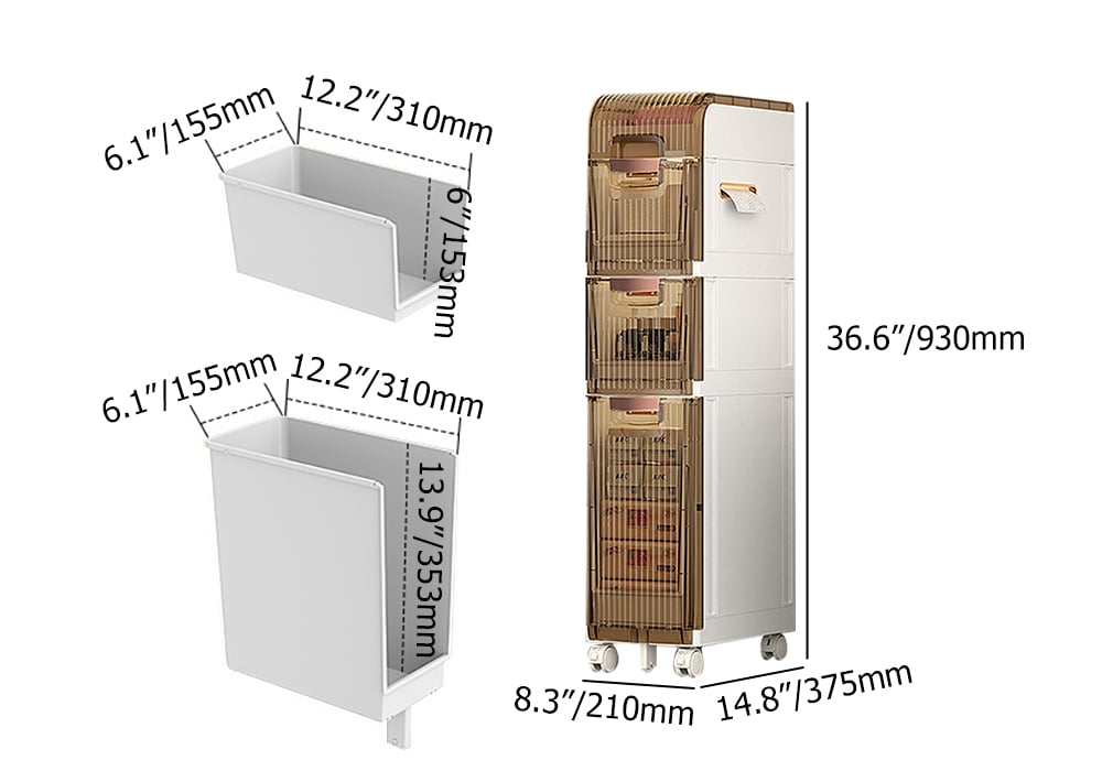 HMR - Bathroom Slim Storage Cabinet Narrow Freestanding with Toilet Paper Holder & 3 Drawers