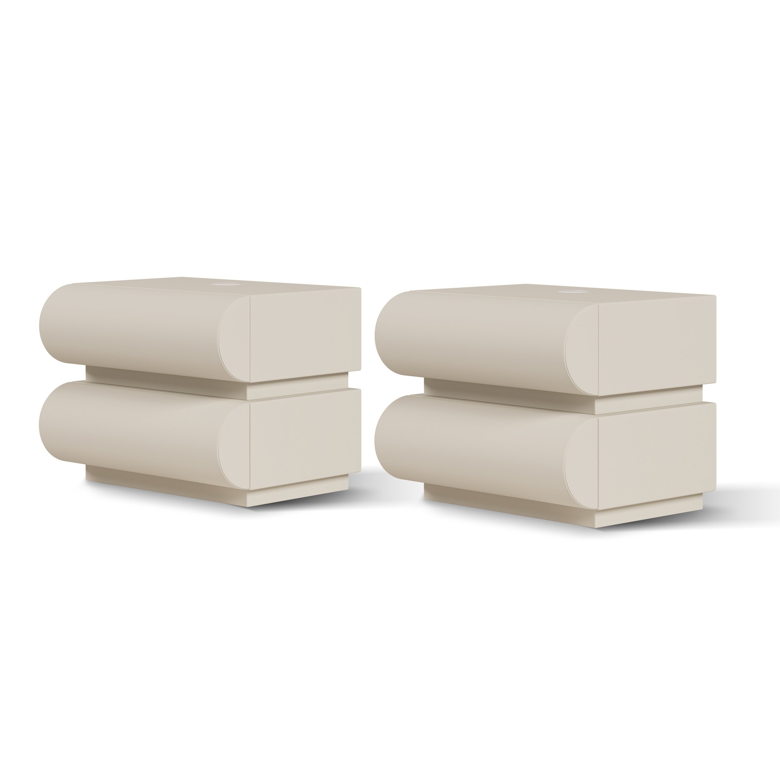 HMR - White Boucle Upholstered Platform Bubble King Bed Frame & 2 Smart Nightstands Set