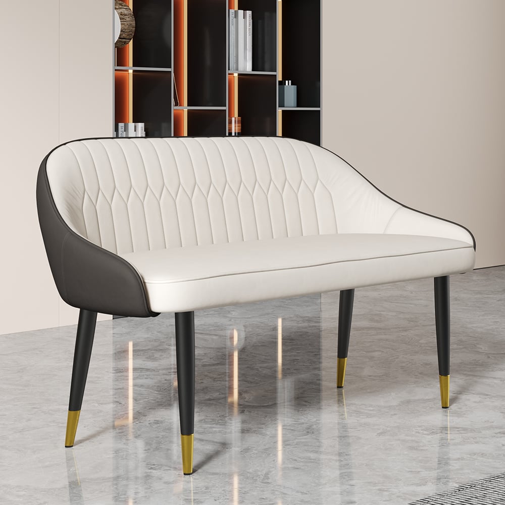 HMR - Darg Series 48" Modern Dining Bench with PU Leather Upholstery White and Gray