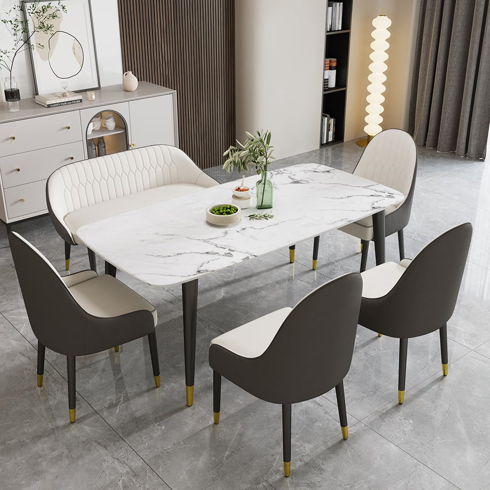 HMR - Darg Series 48" Modern Dining Bench with PU Leather Upholstery White and Gray