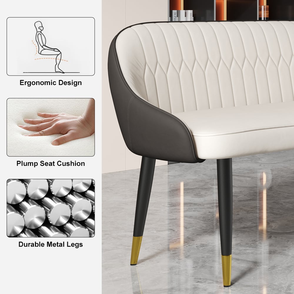 HMR - Darg Series 48" Modern Dining Bench with PU Leather Upholstery White and Gray