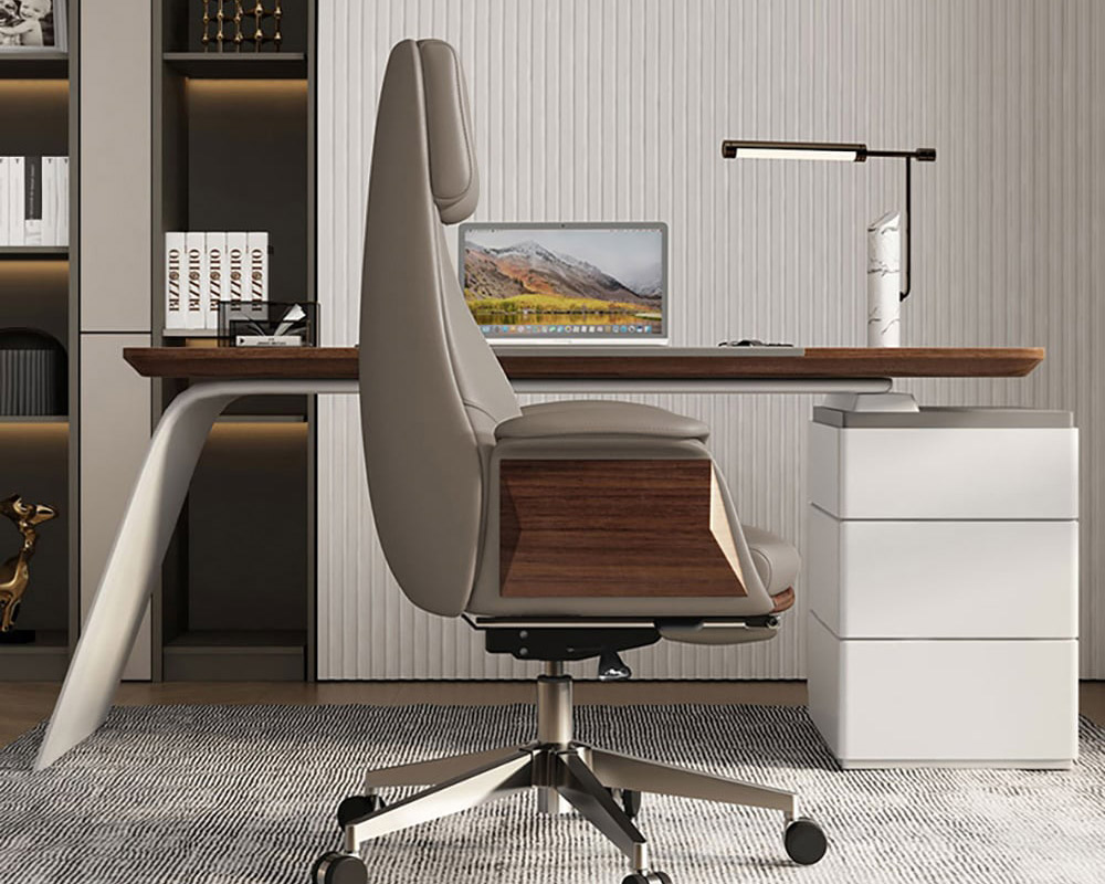 HMR 71.5" Modern Standing L-Shape Desk & Reclining Leather Office Desk Chair - Black