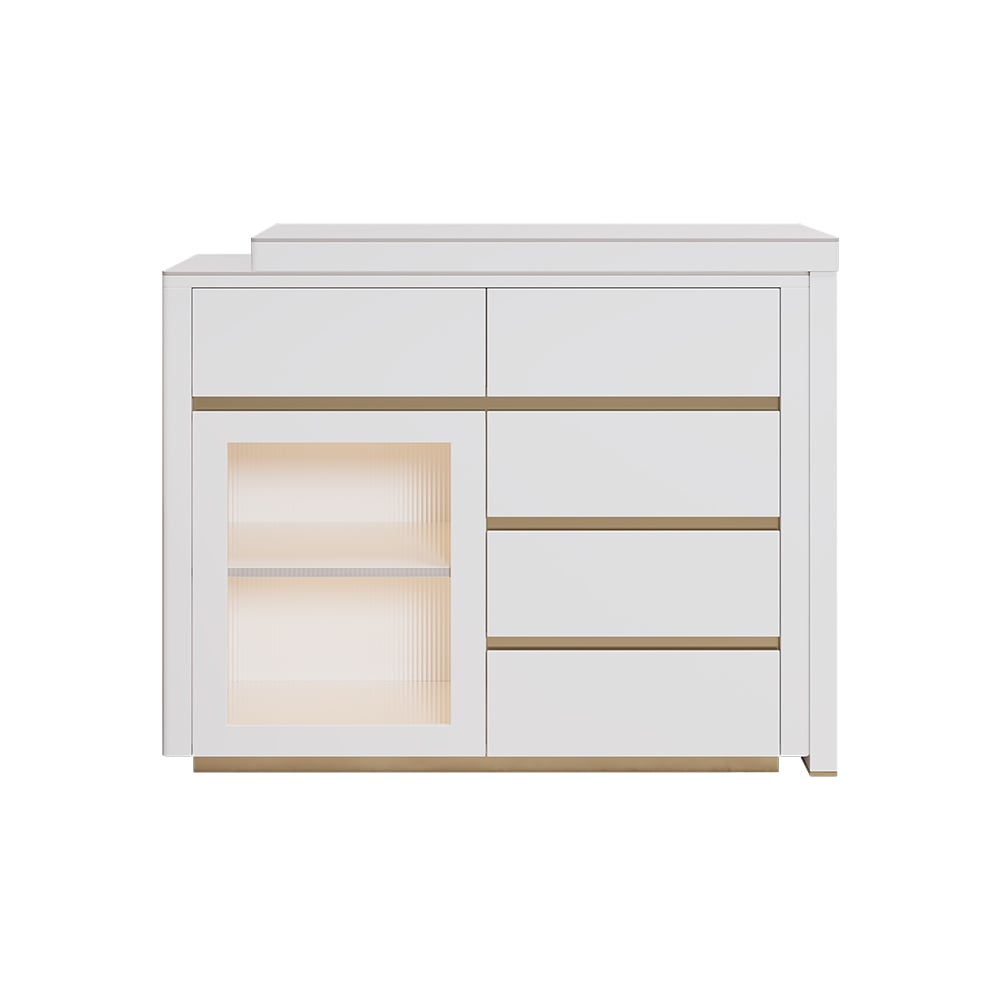HMR - 45"-71" Extendable Sofa Bar Table Sintered Stone White Cabinet Behind Couch Pub Table