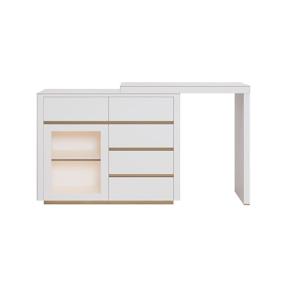 HMR - 45"-71" Extendable Sofa Bar Table Sintered Stone White Cabinet Behind Couch Pub Table