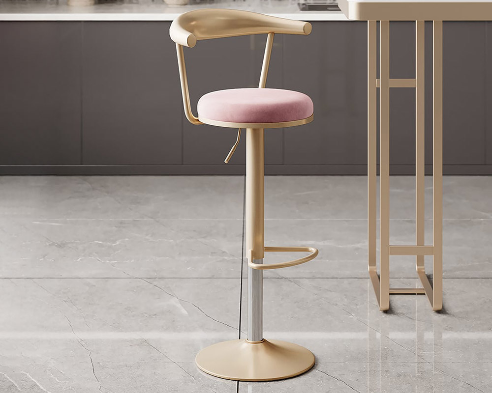 HMR Modern Adjustable Swivel Bar Stools with Velvet Upholstery (Set of 6) - Pink