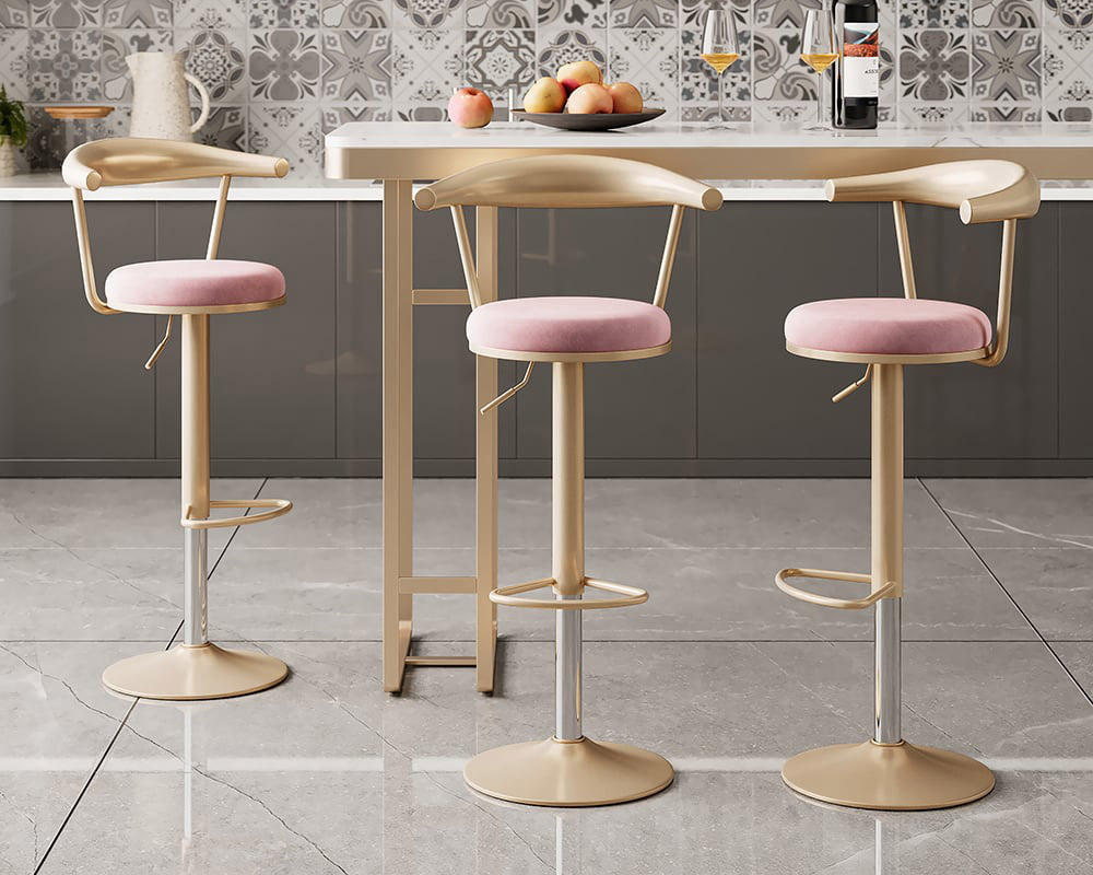 HMR Modern Adjustable Swivel Bar Stools with Velvet Upholstery (Set of 6) - Pink