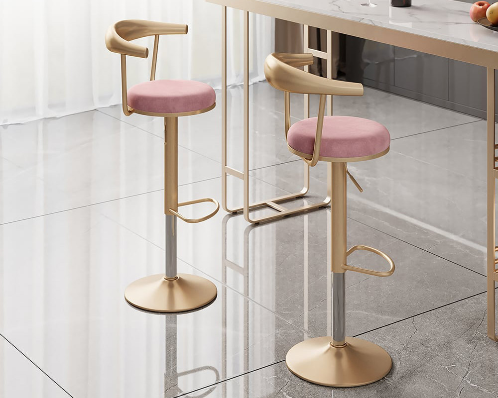 HMR Modern Adjustable Swivel Bar Stools with Velvet Upholstery (Set of 6) - Pink