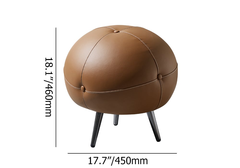 HMR - 17.7" Dia Modern Round Buttoned Faux Leather Pouf Ottoman Upholstered Footstool in Brown