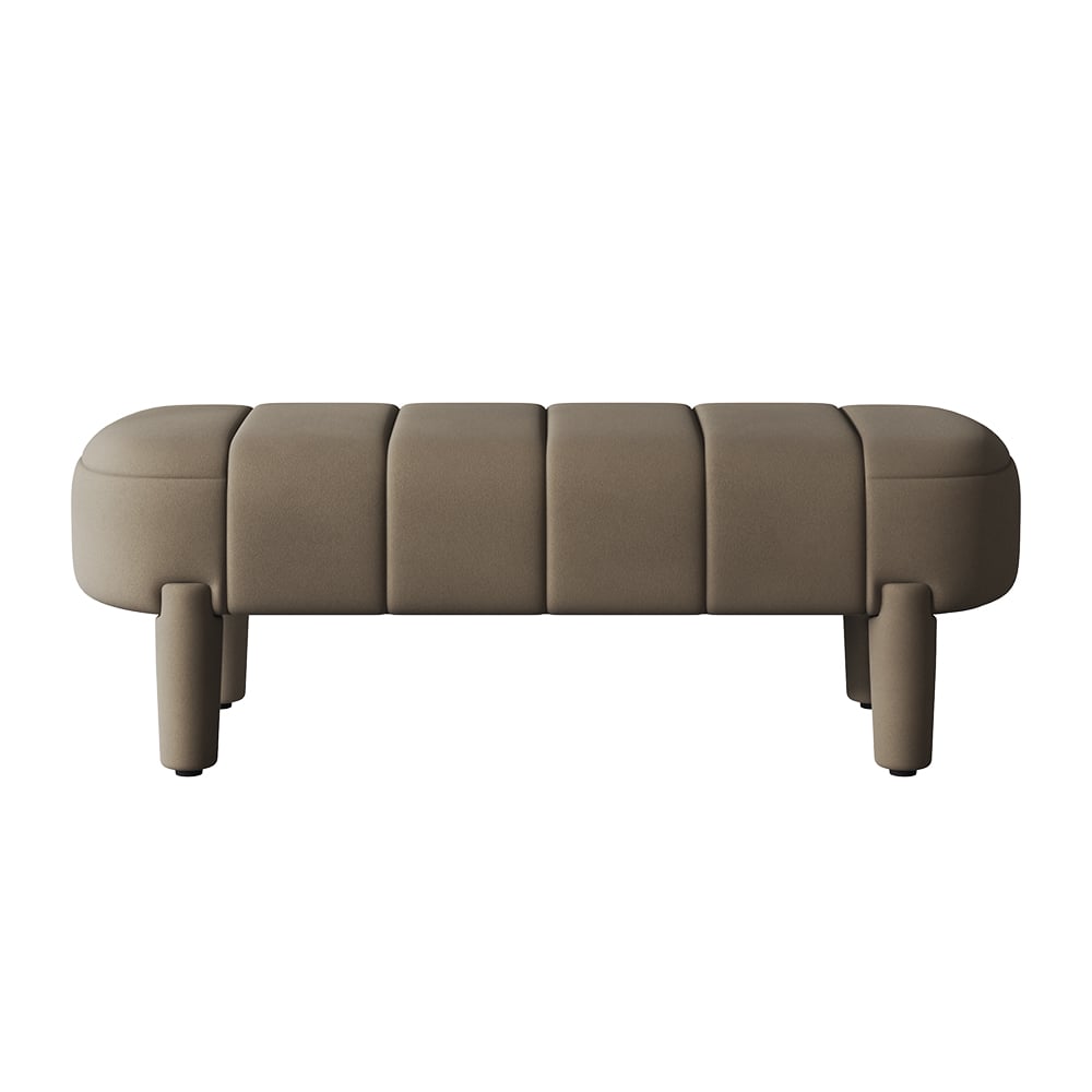 HMR - Modern Line Tufted Entryway Bench Coffee Velvet Upholstered Bench with 4 Legs