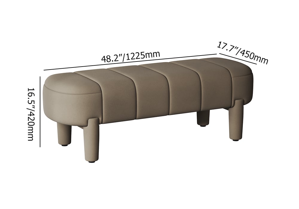 HMR - Modern Line Tufted Entryway Bench Coffee Velvet Upholstered Bench with 4 Legs