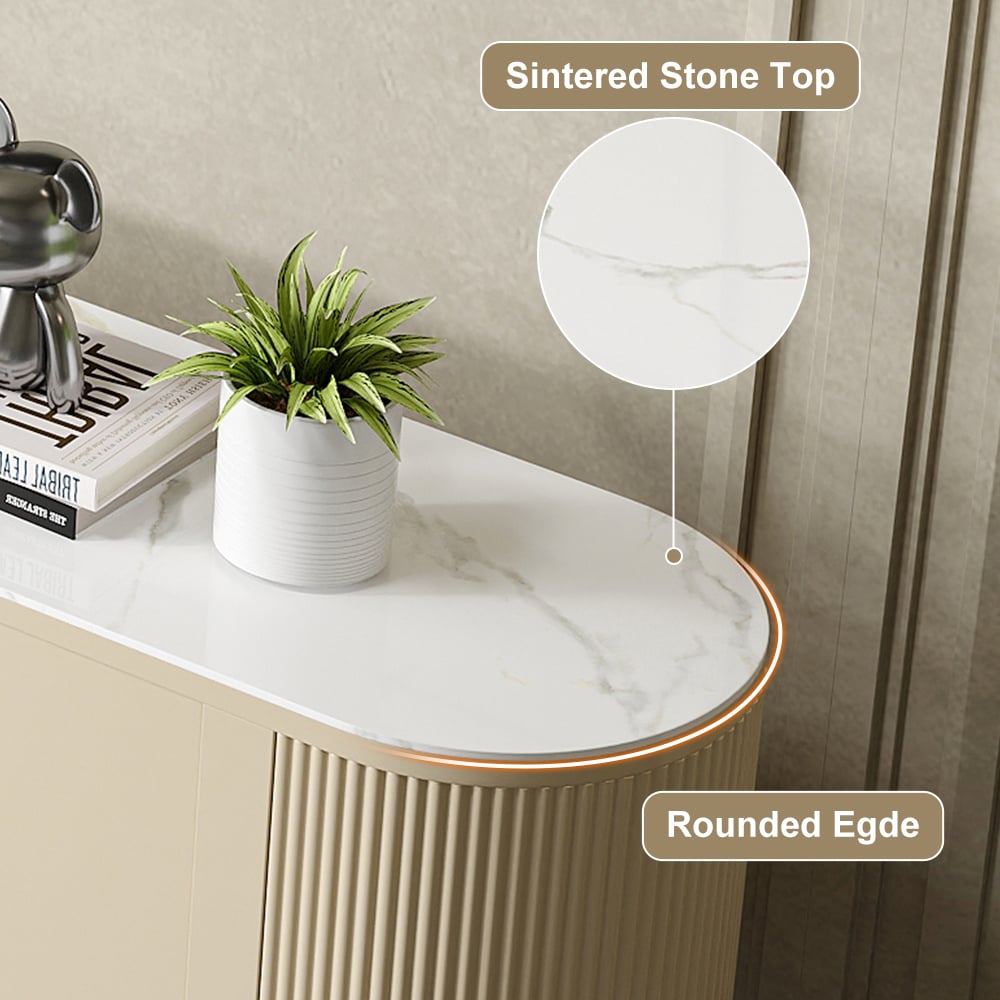 HMR 78.7" Modern Electric Fireplace TV Stand Sintered Stone Top with Remote Control - Beige