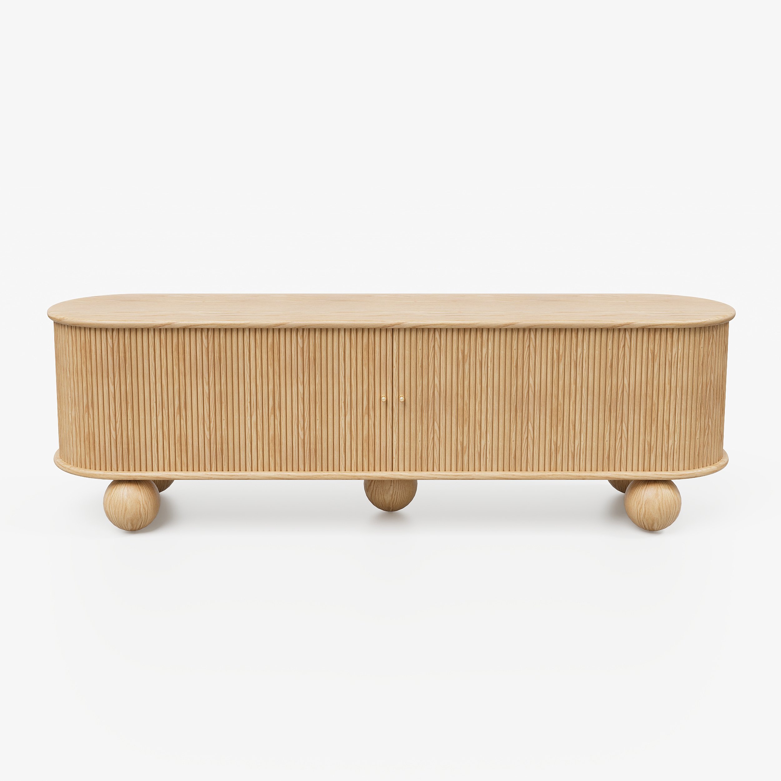 HMR - Stria 71" Oval Ash Wood Fluted TV Stand with Storage