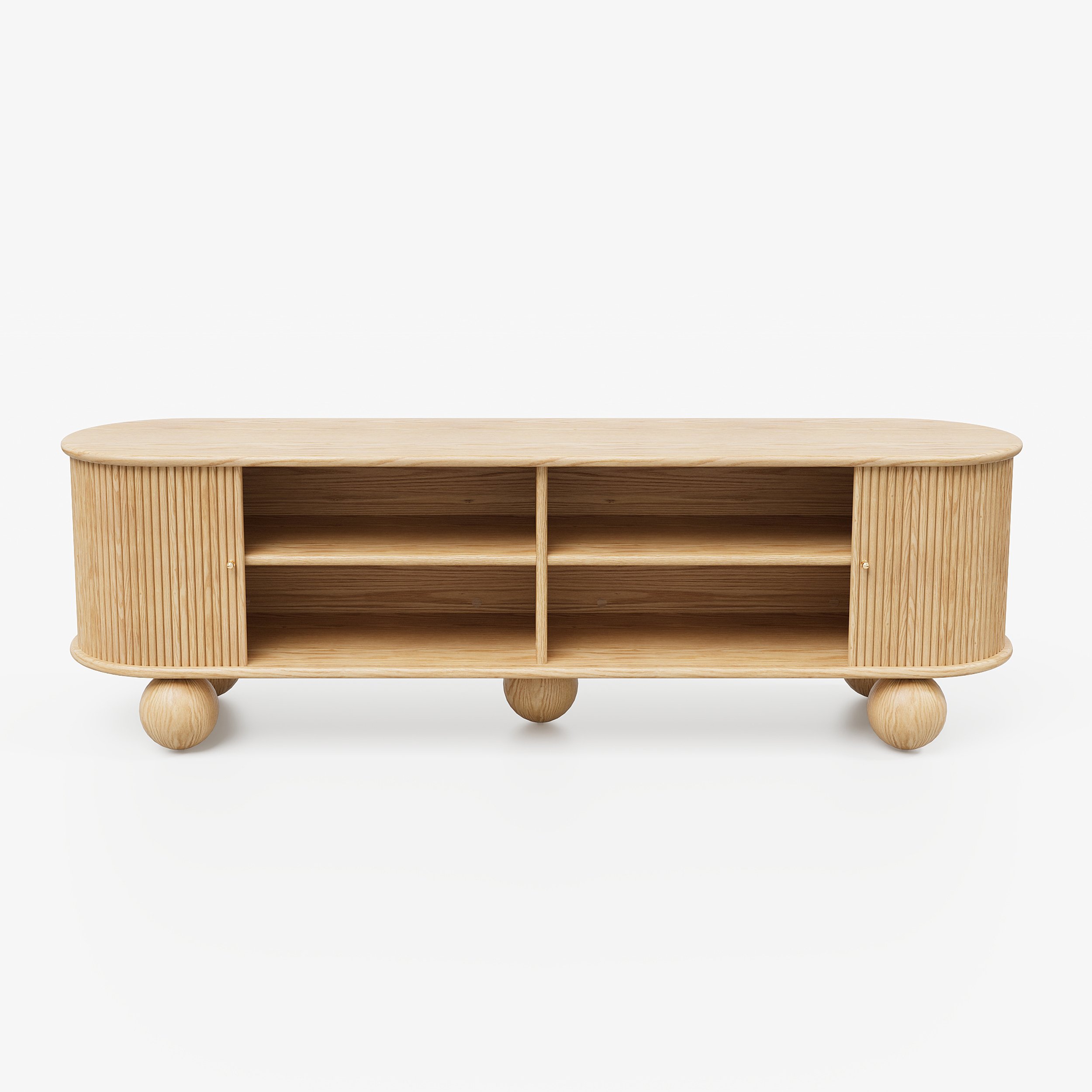 HMR - Stria 71" Oval Ash Wood Fluted TV Stand with Storage