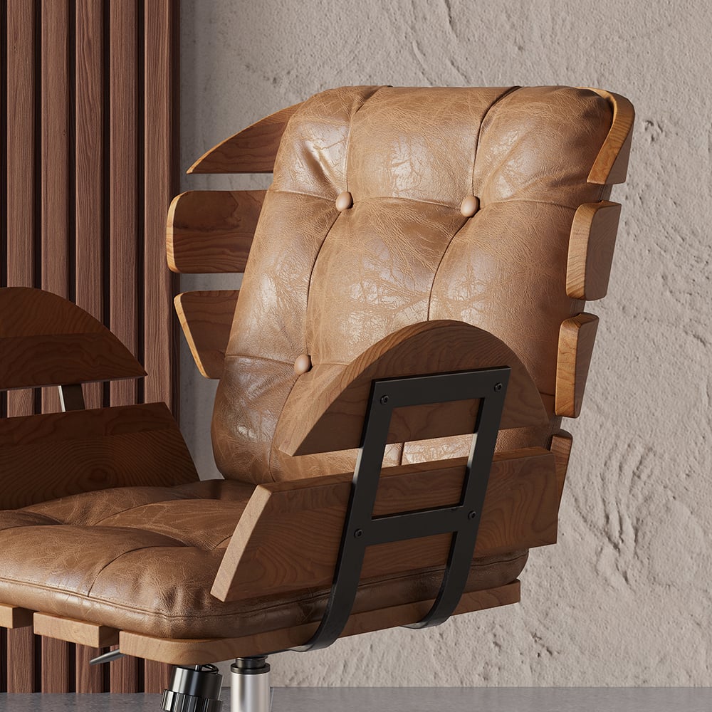 HMR - Brown Industrial Swivel Office Chair Leather Upholstered Task Chair Adjustable Height