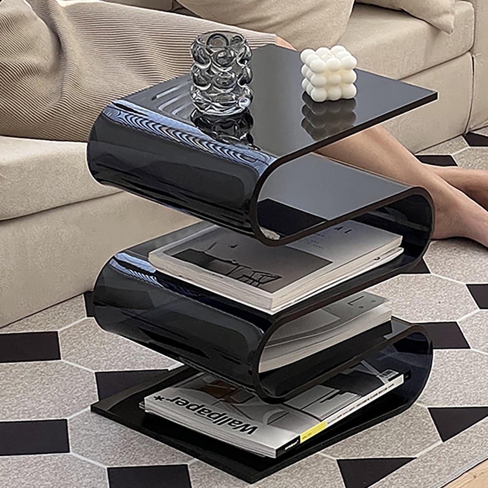 HMR - Acrylic End Table with Storage Wavy Shape Side Table