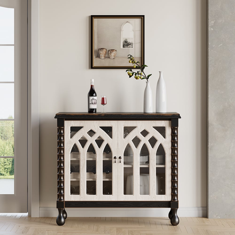 HMR - Traditional Black Bar Wine Rack Cabinet with Wine Holder Wood Home Bar Cabinet