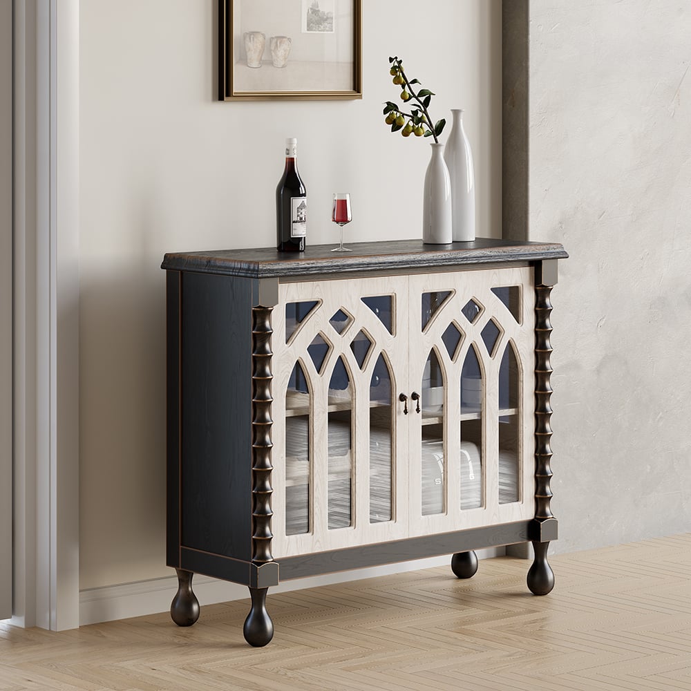 HMR - Traditional Black Bar Wine Rack Cabinet with Wine Holder Wood Home Bar Cabinet