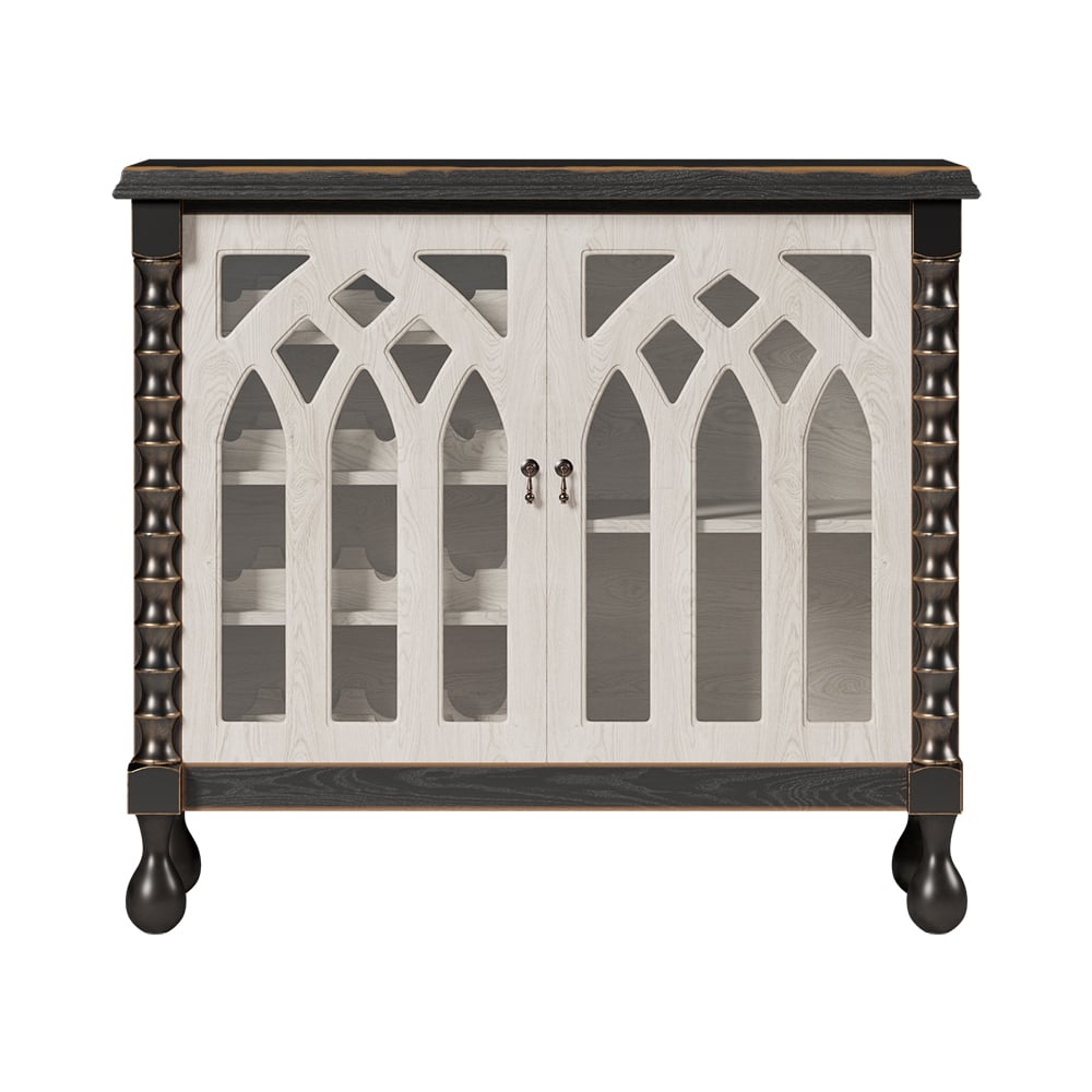HMR - Traditional Black Bar Wine Rack Cabinet with Wine Holder Wood Home Bar Cabinet