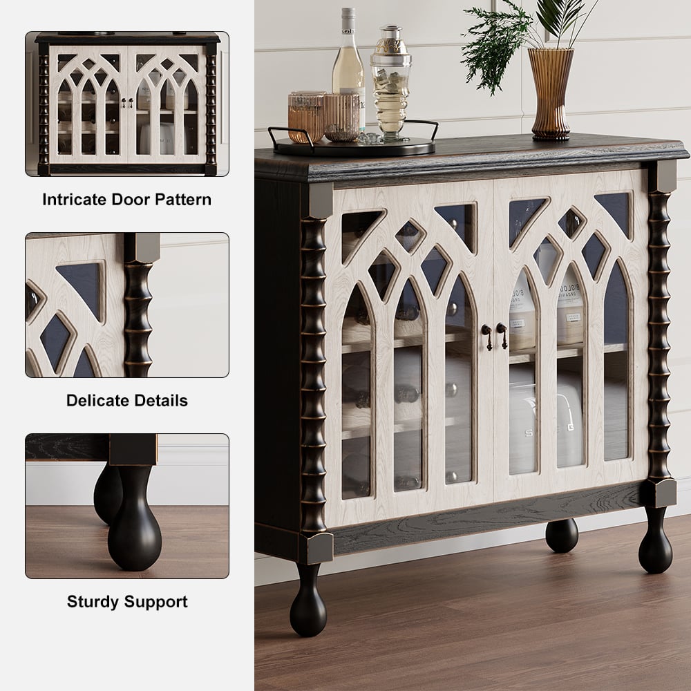 HMR - Traditional Black Bar Wine Rack Cabinet with Wine Holder Wood Home Bar Cabinet