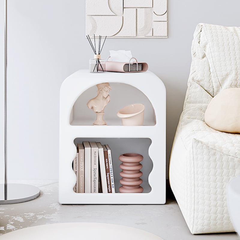 HMR - Codiys Art Deco White Nightstand with Open Storage Bedside Table with Shelves
