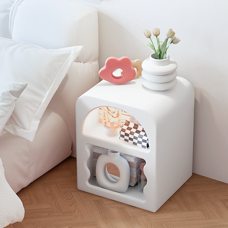HMR - Codiys Art Deco White Nightstand with Open Storage Bedside Table with Shelves