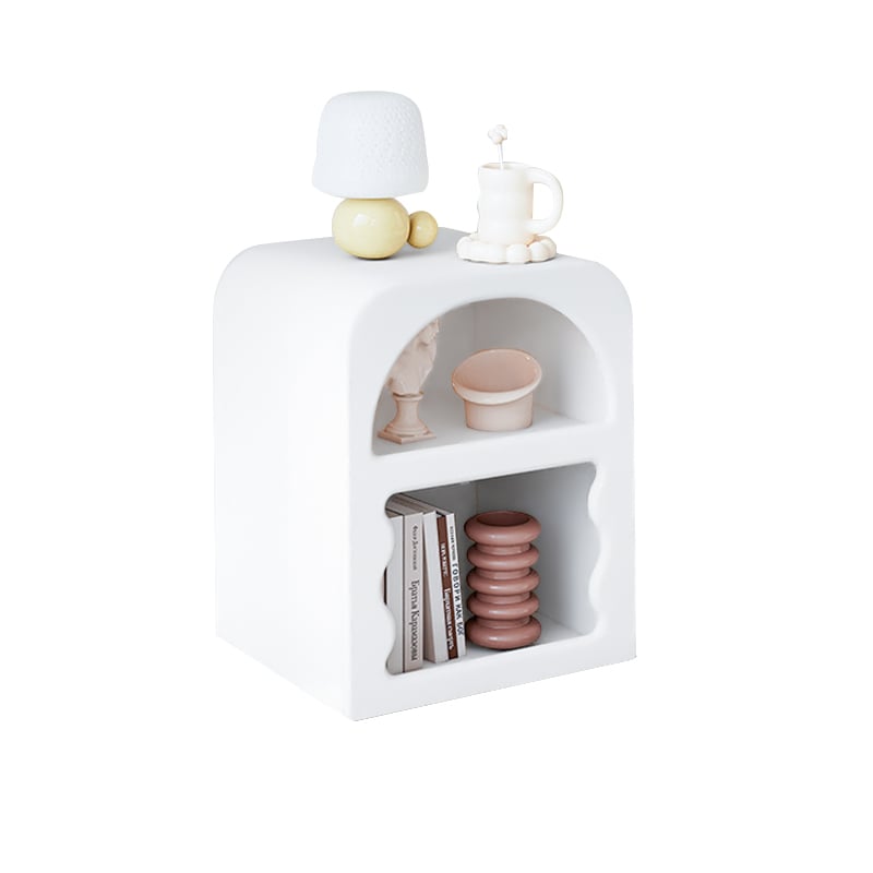 HMR - Codiys Art Deco White Nightstand with Open Storage Bedside Table with Shelves