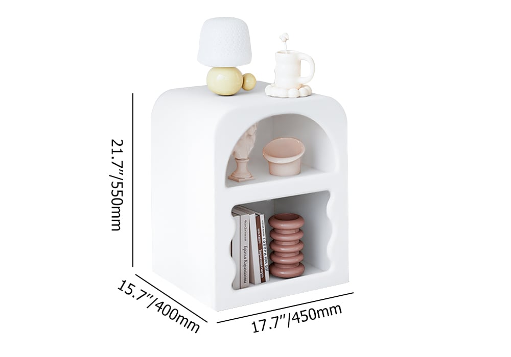 HMR - Codiys Art Deco White Nightstand with Open Storage Bedside Table with Shelves
