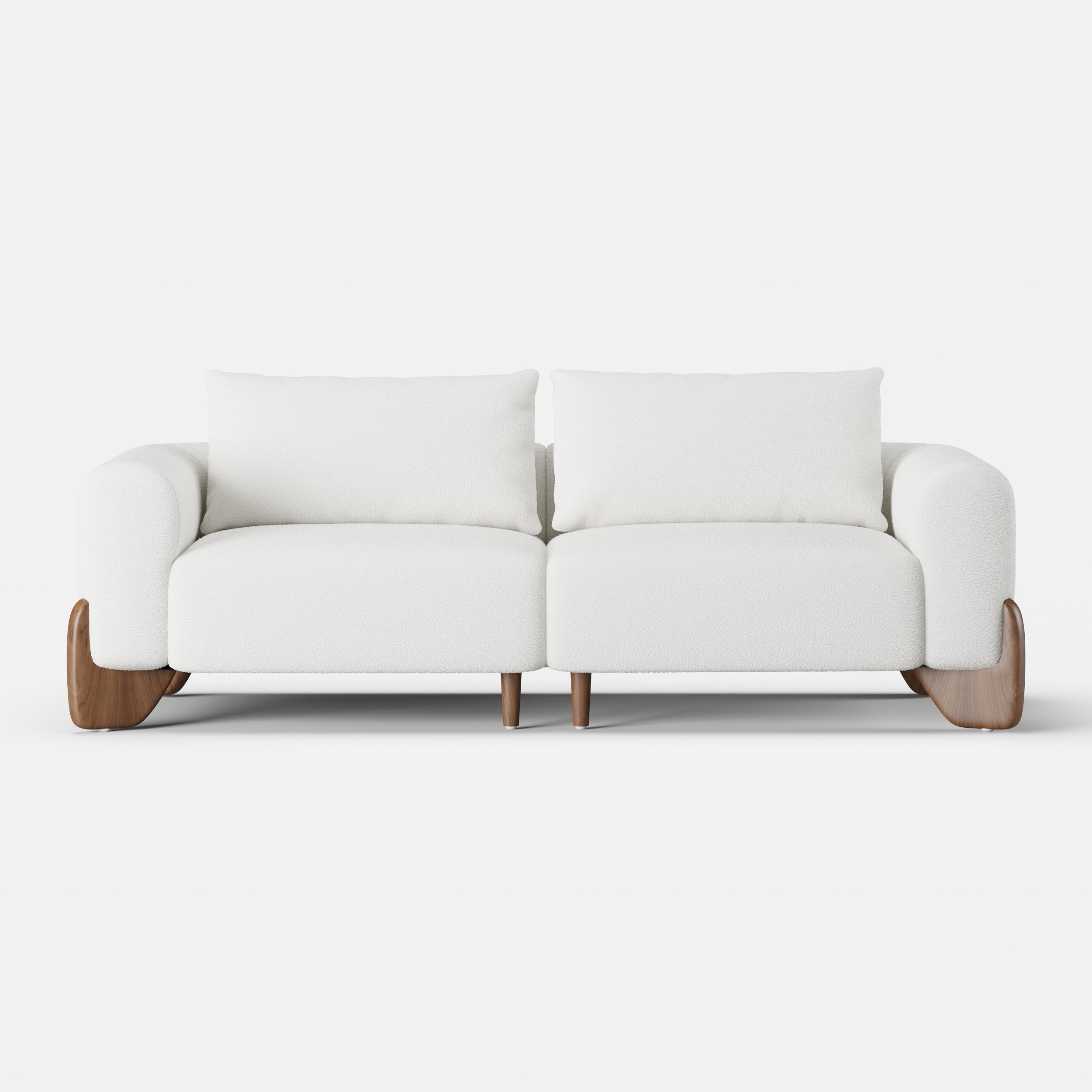 HMR - Curva 78" White Boucle Upholstered Wood Legs 2-Seat Sofa