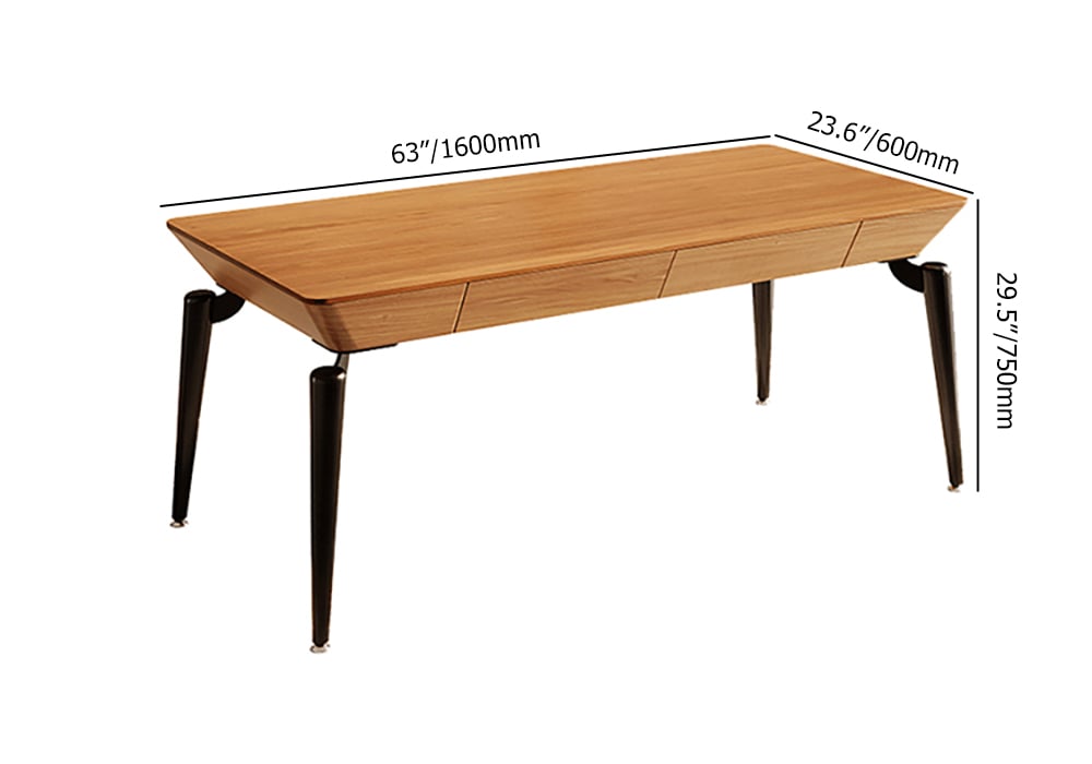 HMR - 2-Drawers Walnut Office Desk 63" Mid-Century Modern Writing Desk with Tapered Leg