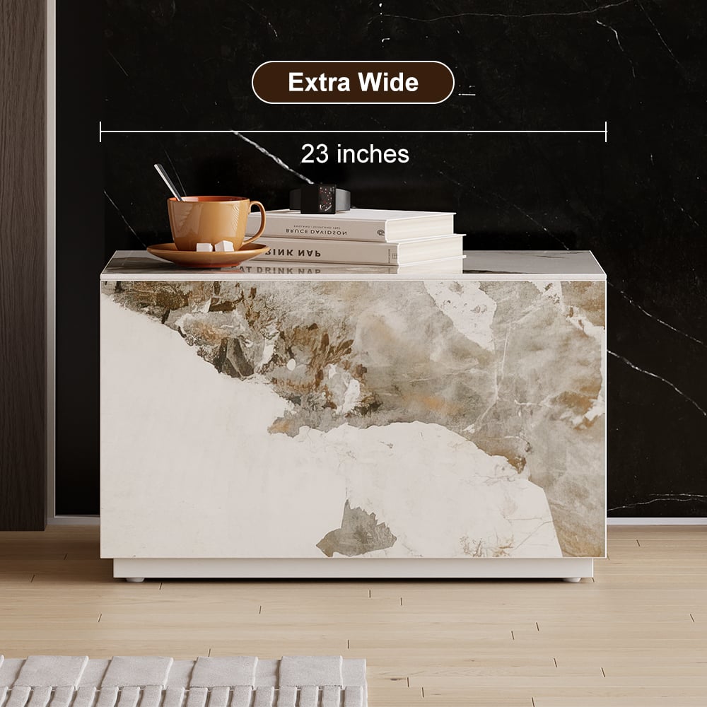 HMR 23" Sintered Stone Floor Nightstand with Drawer - Marble & White, Number Of Drawers: 1, Single