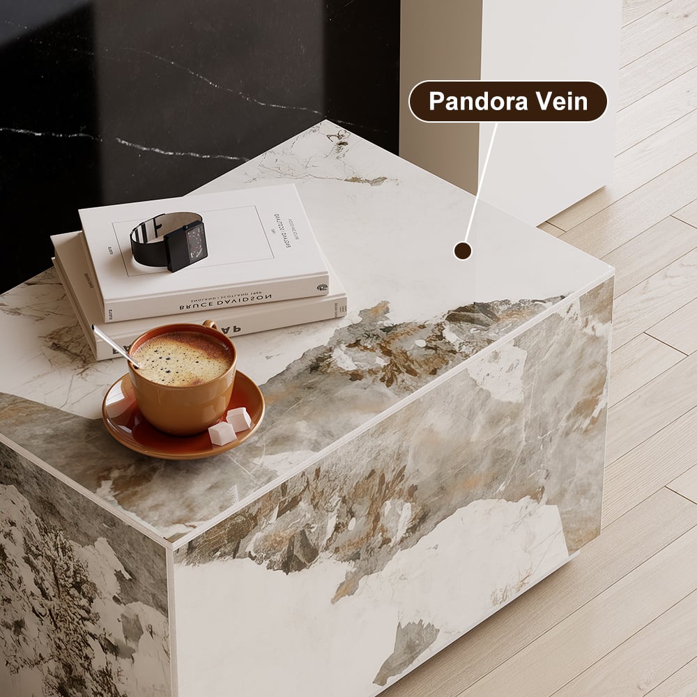 HMR 23" Sintered Stone Floor Nightstand with Drawer - Marble & White, Number Of Drawers: 1, Single