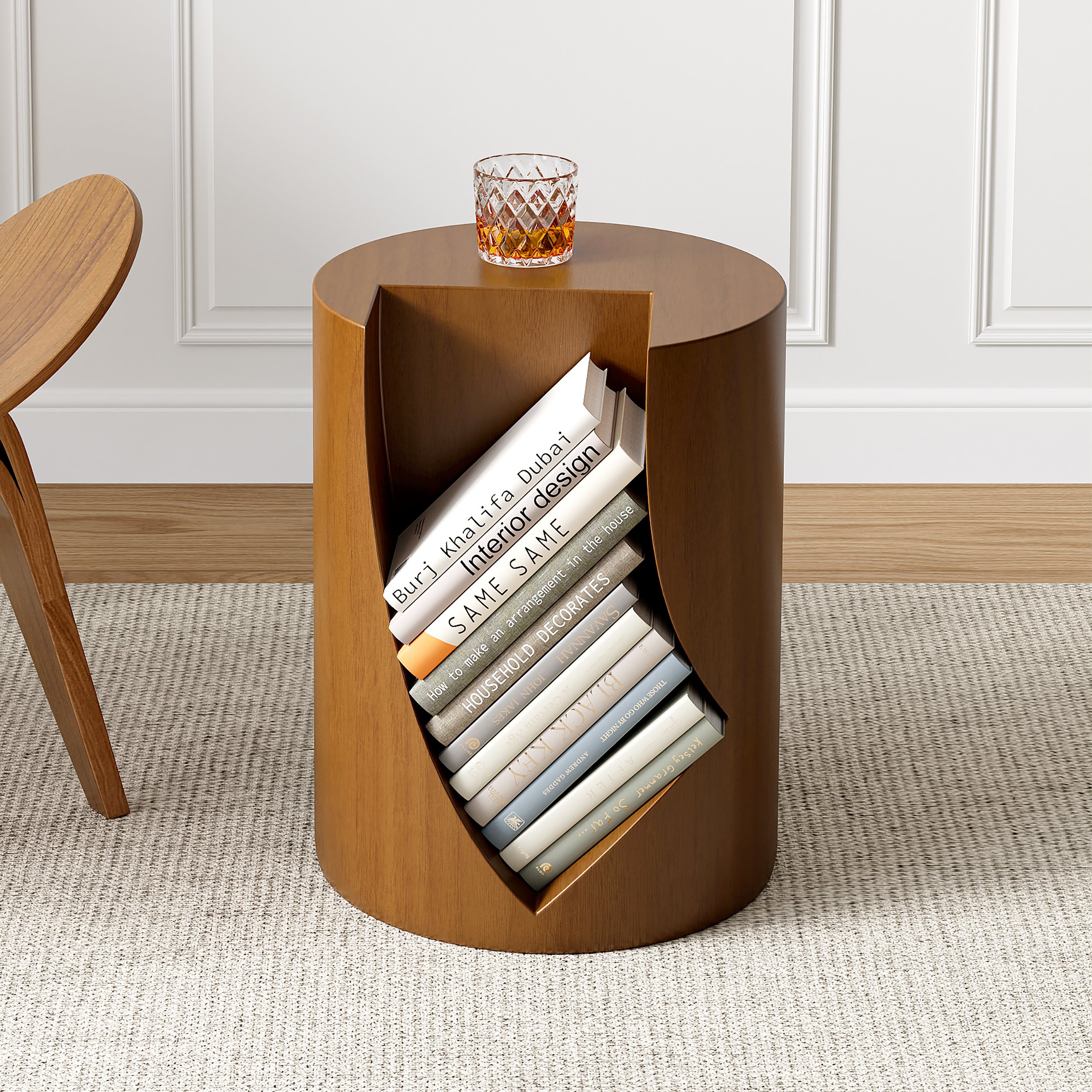 HMR - Modern Walnut Side Table with Open Storage